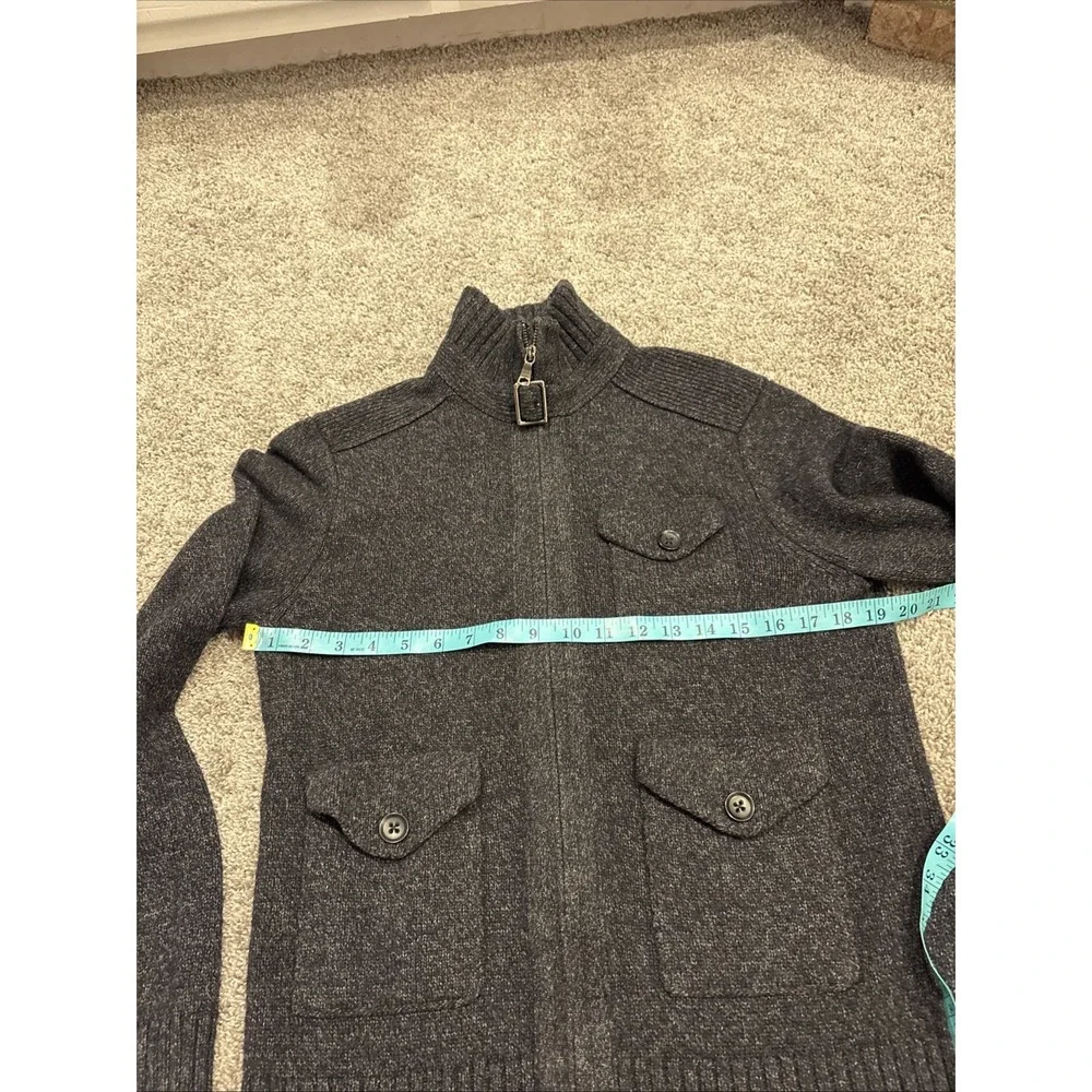 Banana Republic Sweater Buckle Collar 3-Button Pockets Tweed Blue Small Full Zip